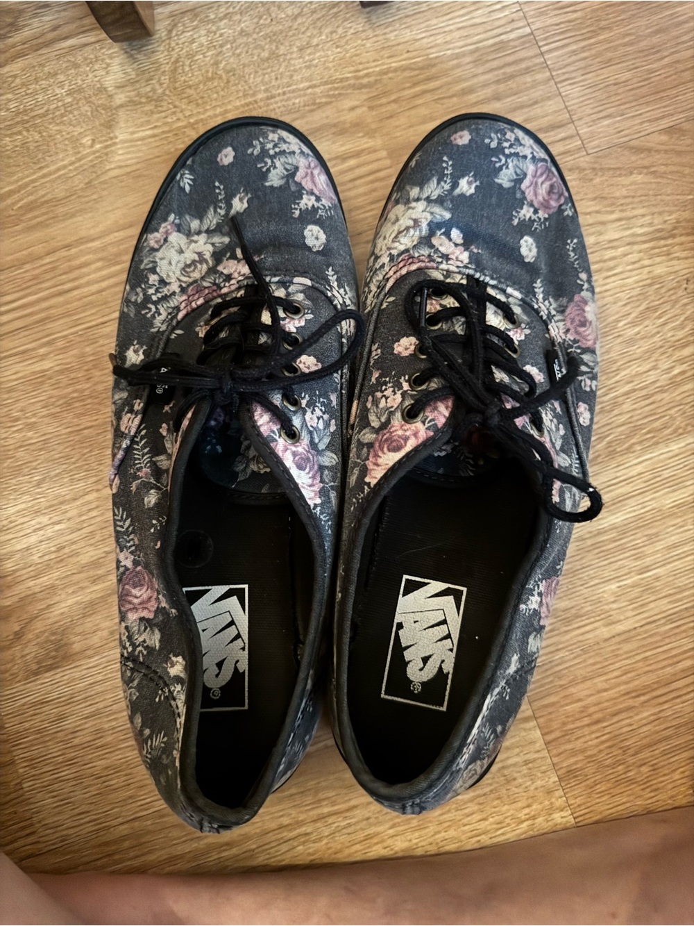 Vans Women’s Black Canvas Floral Lace-Up Sneakers with Pink Accents